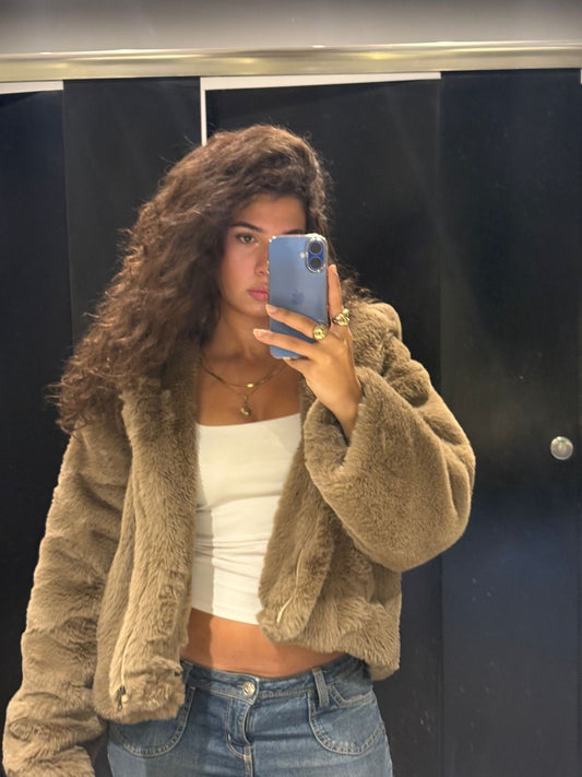 Hooded faux fur Beige jacket