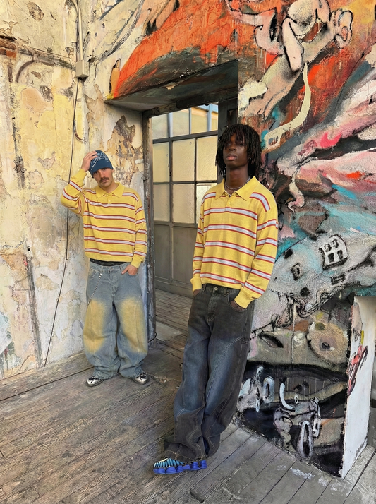 Yellow Striped Knitted Polo Shirt