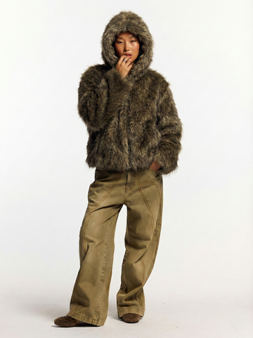 Hooded faux fur Olive jacket